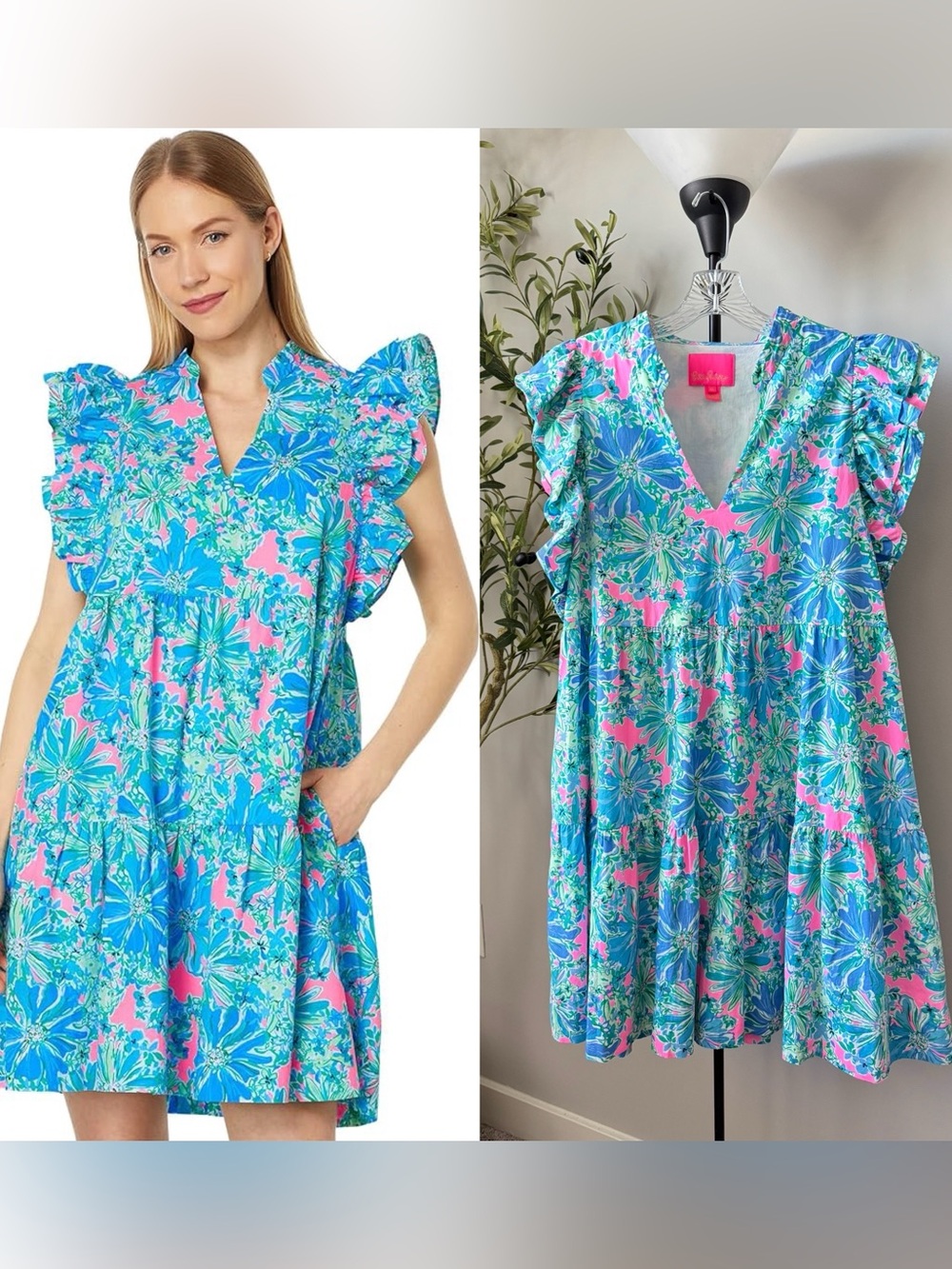 Lilly Pulitzer Aldena Ruffle Sleeve Cotton Dress XL
